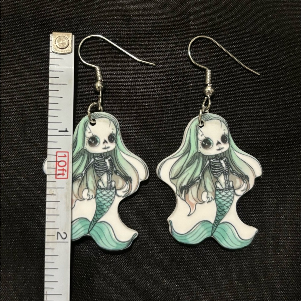 Skeletal Mermaid Earrings - Picture 2 of 2